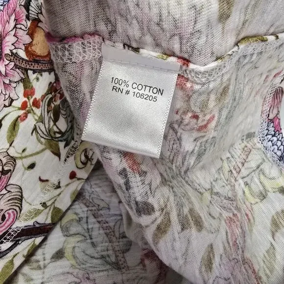 Cino Top Size M Floral Patchwork Boho Long Sleeve Shirt Pink Garden Preppy Women - Picture 7 of 8